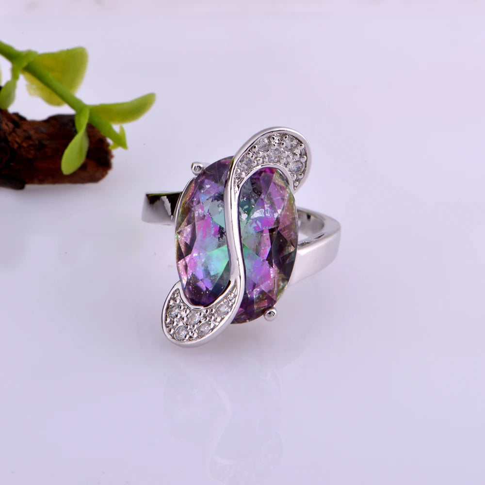 Uloveido Rainbow Silver  Ring for Women.