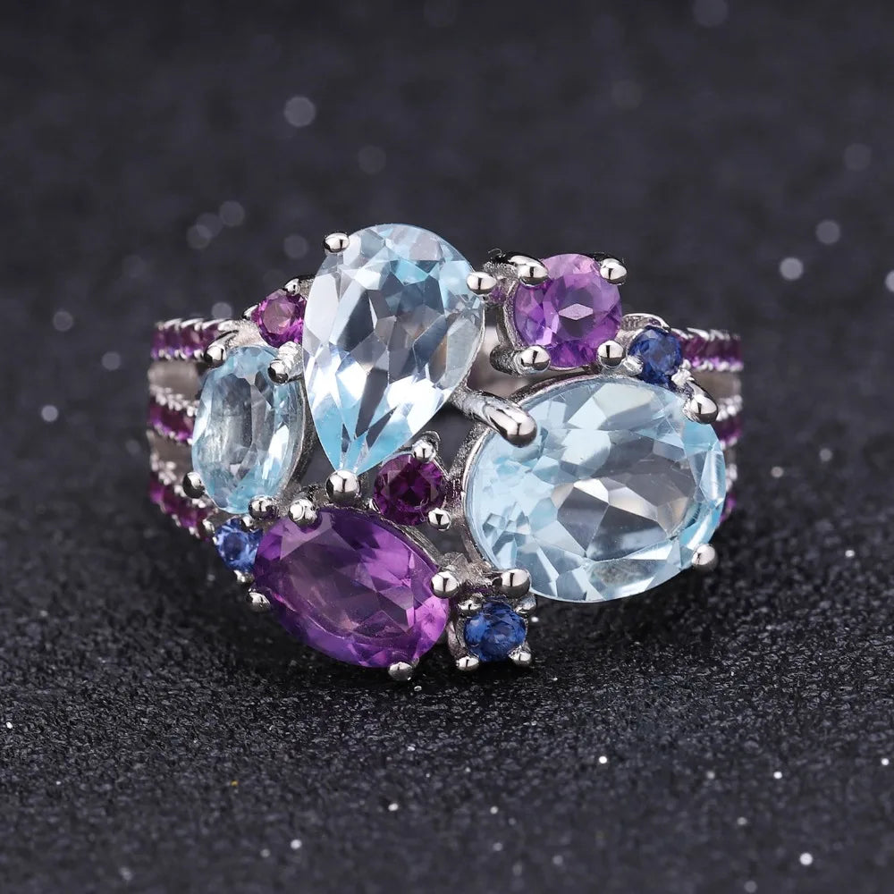 Sky Blue Topaz and Amethyst Ring.