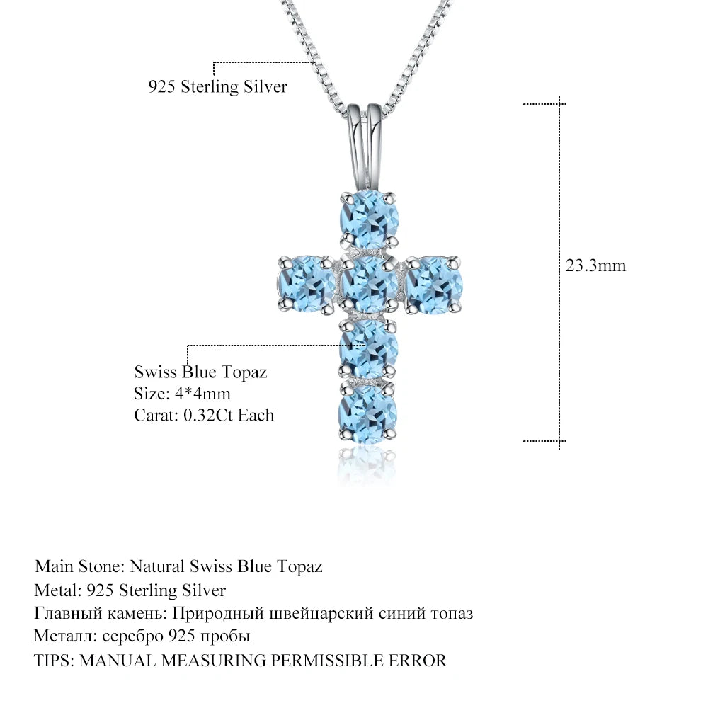 Swiss Blue Topaz  Gemstone Cross Pendant Necklaces for Women .