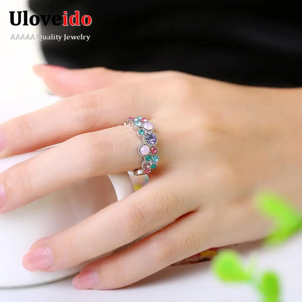 Uloveido  Cubic Zirconia Silver Color Mystic  Ring.