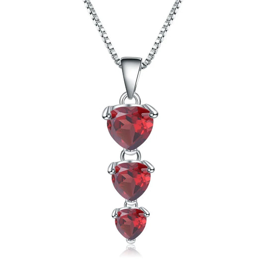 Natural Red Garnet Gemstone Silver Heart Pendant.