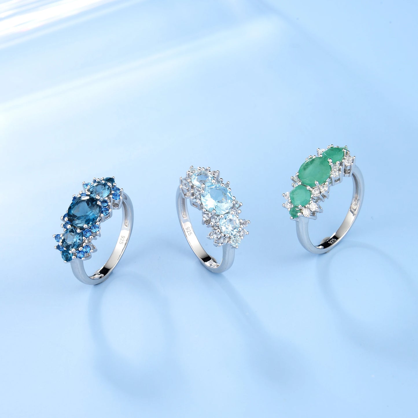 Blue Topaz Emerald Birthstone Rings For Women.