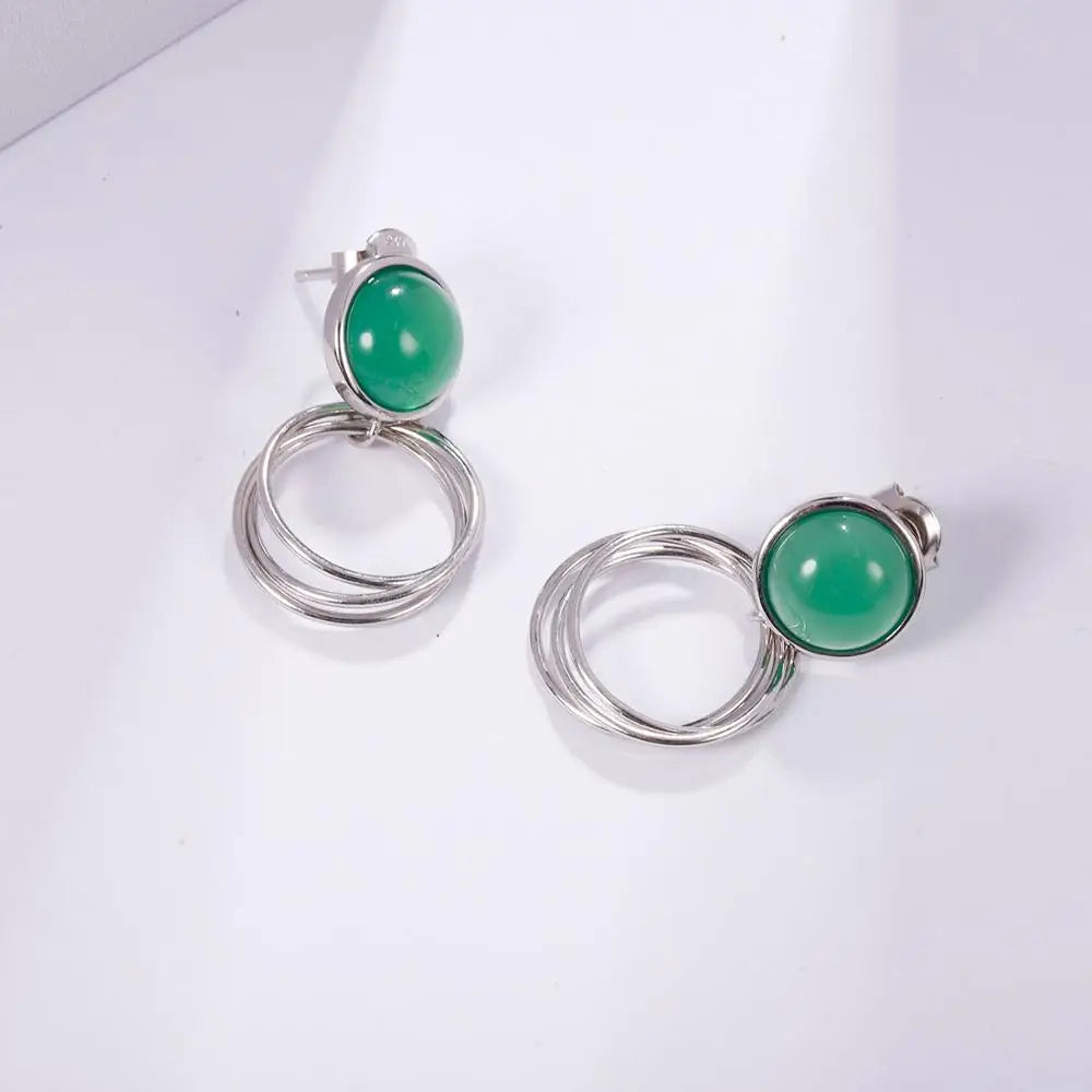 Green Agate  Vintage Dangle Drop Earrings For Women.