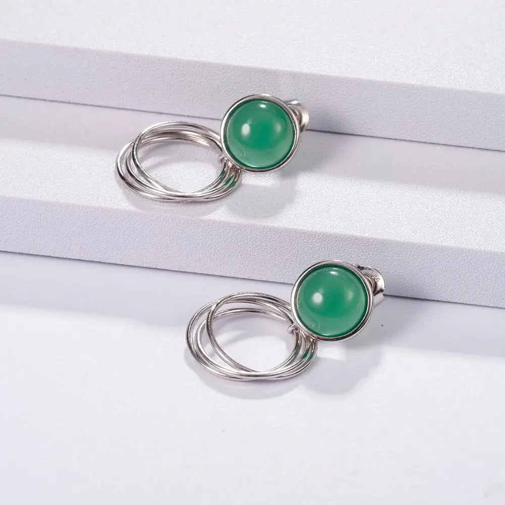 Green Agate  Vintage Dangle Drop Earrings For Women.