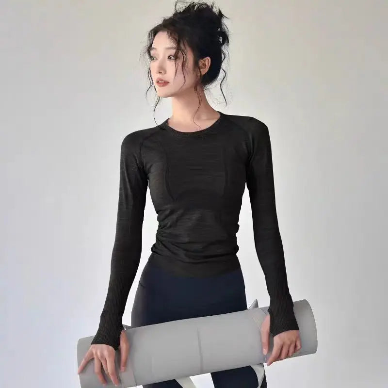 Yoga  Sports  Long Sleeve Tops With  Round Neck For Fitness Workout.