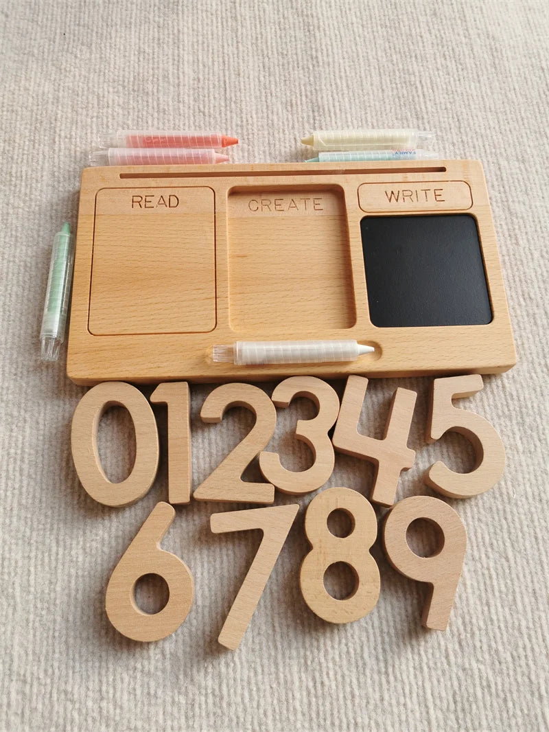 Montessori Toys Wooden Learning Tablet with Chalks Divided Trays.