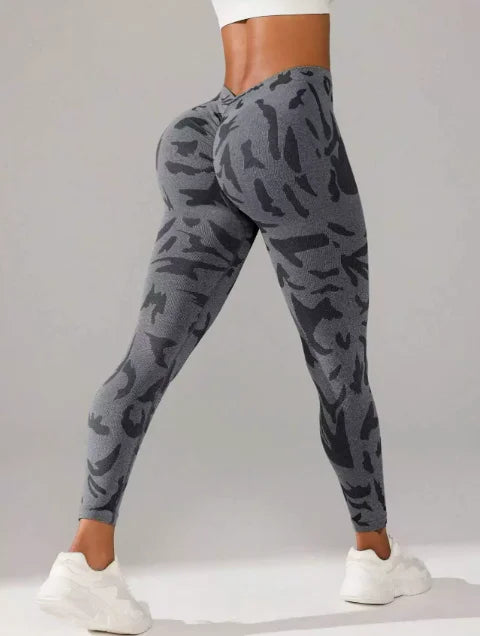 Camouflage V Back Gym Leggings For Women.