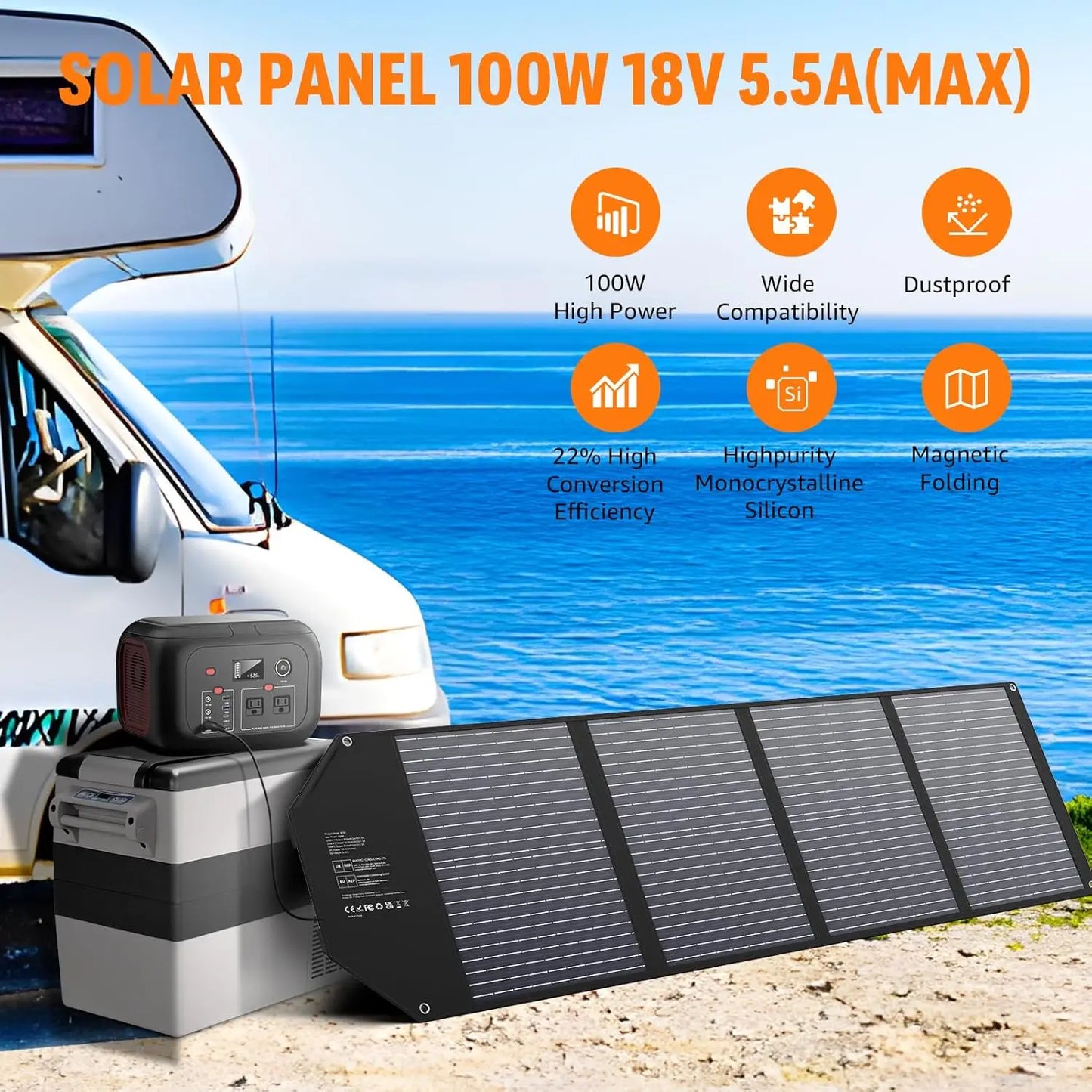 Foldable 100W Portable Solar Panel for Power Station Generator.