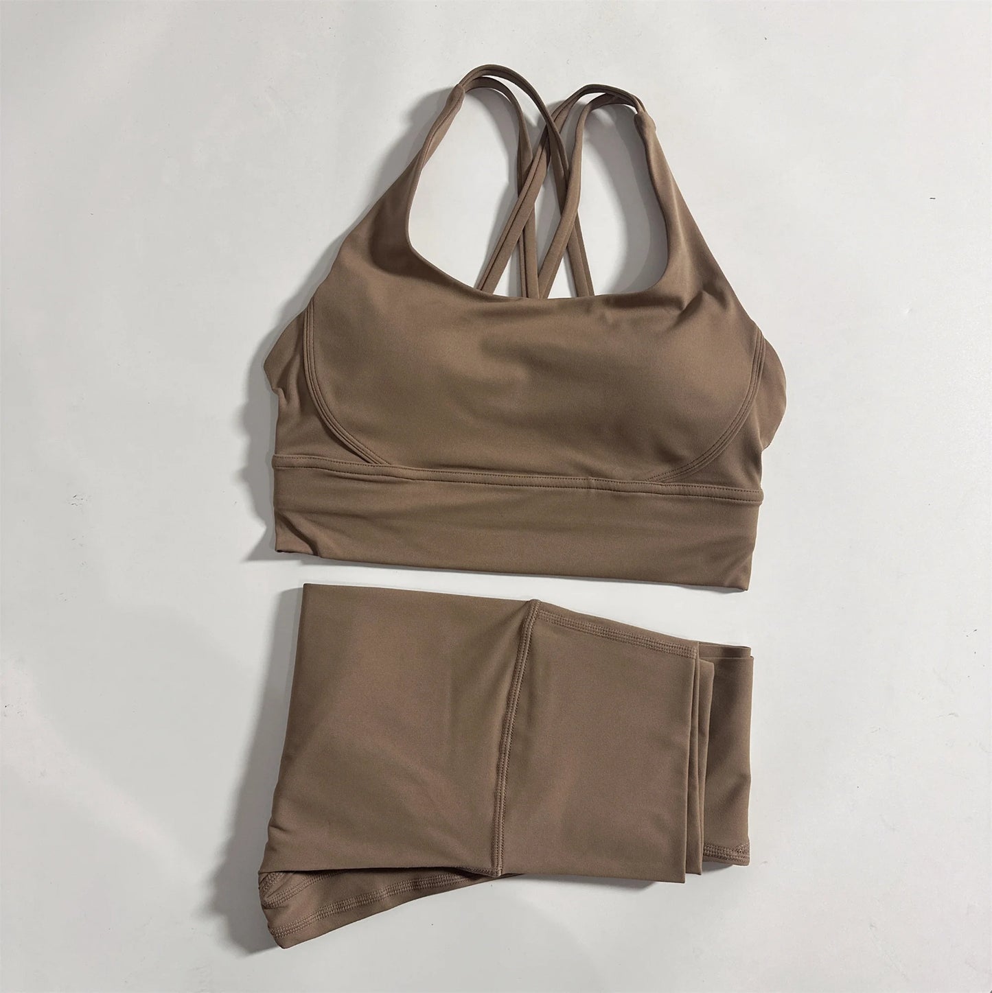 Tight Soft Cross Fitness Bra & Compression High Waist Yoga Legging For Fitness Training.