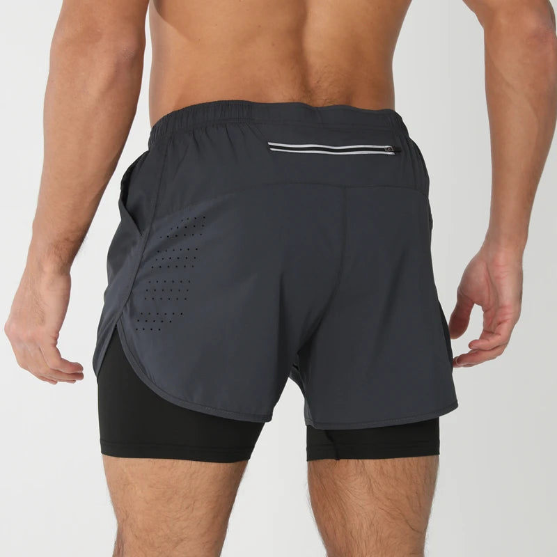 Men 2in1 Double Layer Shorts For  Workout .