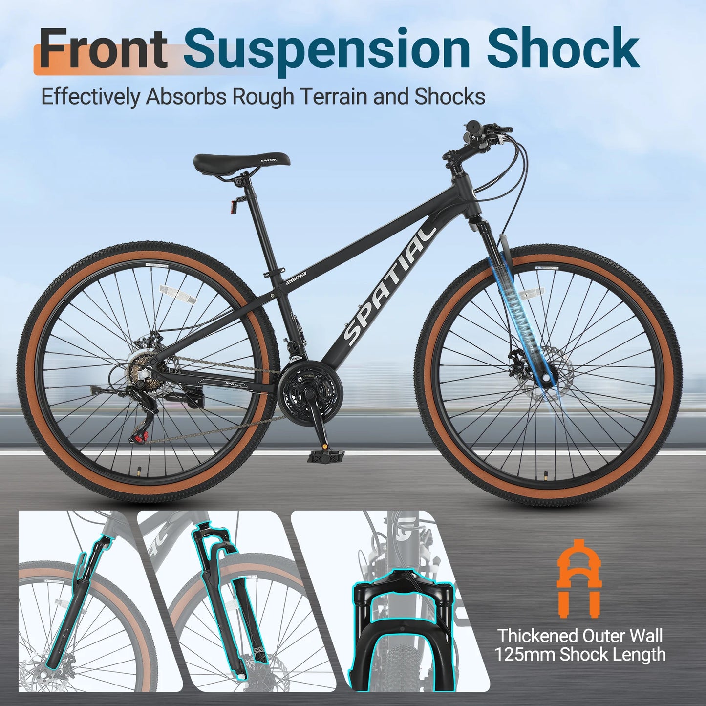 SPATIAL 29 Inch Mountain Bike  With 21 Speed  & Aluminum Frame  With Dual Disc Brakes For Men  & Women.