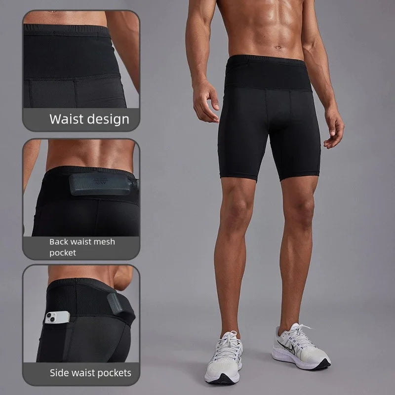 GENDAWAY Men's Compression Marathon Running Shorts with Waist Pack.