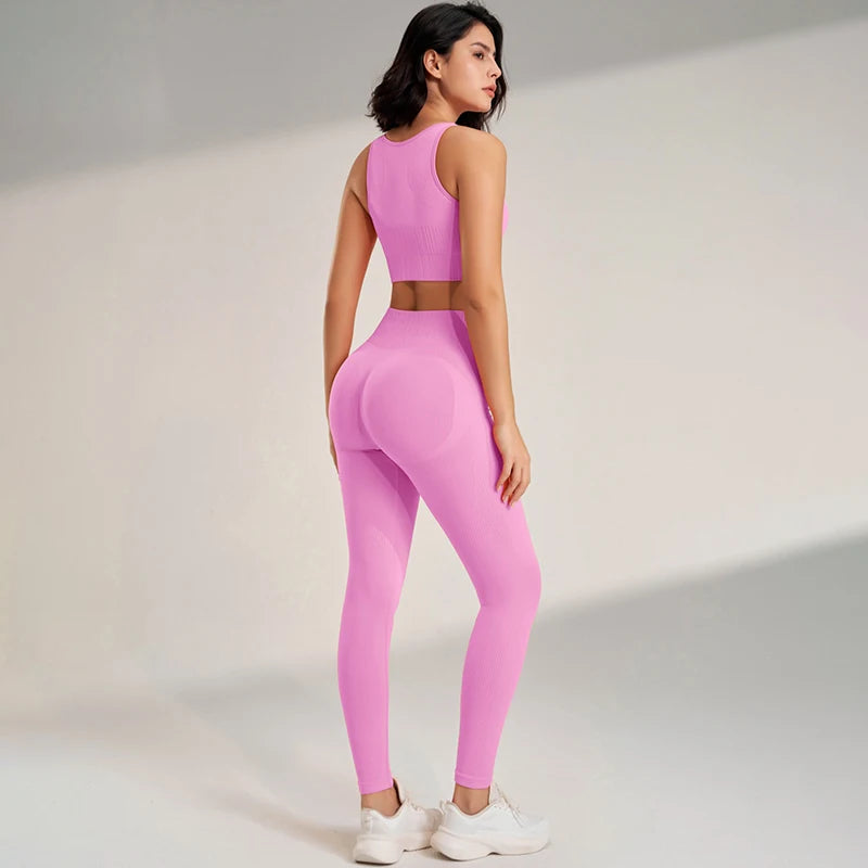 High Waisted Leggings and Top ,Two Piece Seamless Fitness  Clothing.