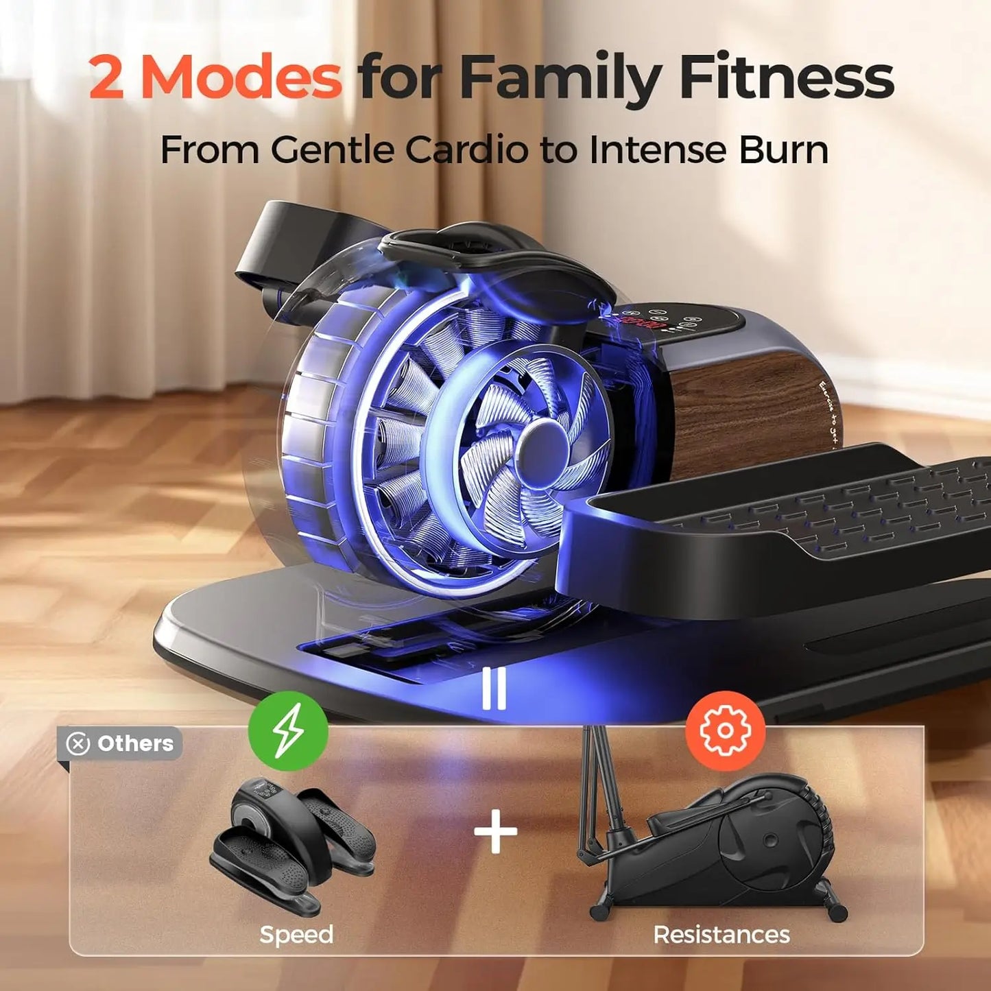 Under Desk Elliptical Exercise Machine With 10 Level Adjustable Resistance & Speeds.