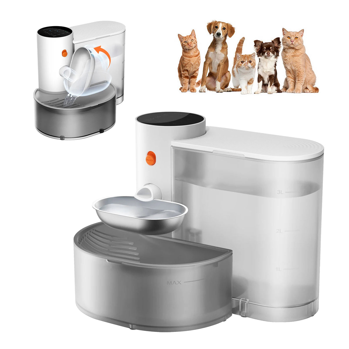 Petgravity Stainless Steel Bowl Pet Intelligent Pouring Water Dispenser.