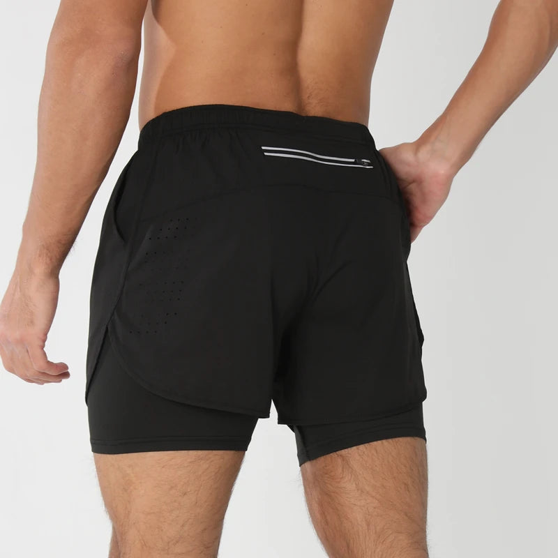 Men 2in1 Double Layer Shorts For  Workout .