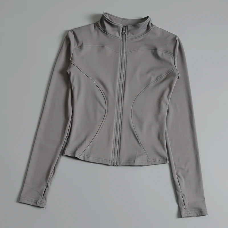 Women Long Sleeve Zip Fitness Yoga Shirt.