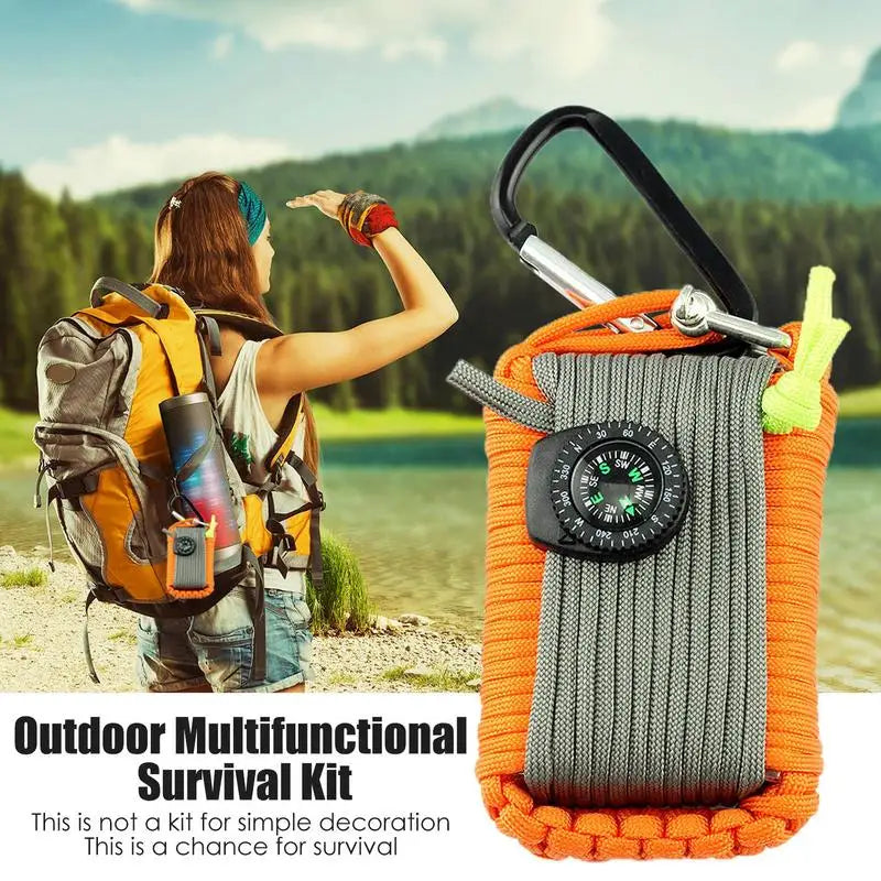 Bag Includes Line Saw, Paracord Pin, Return Pin, Whistle ,Flashlight and Hiking Buckle Storage Bag.