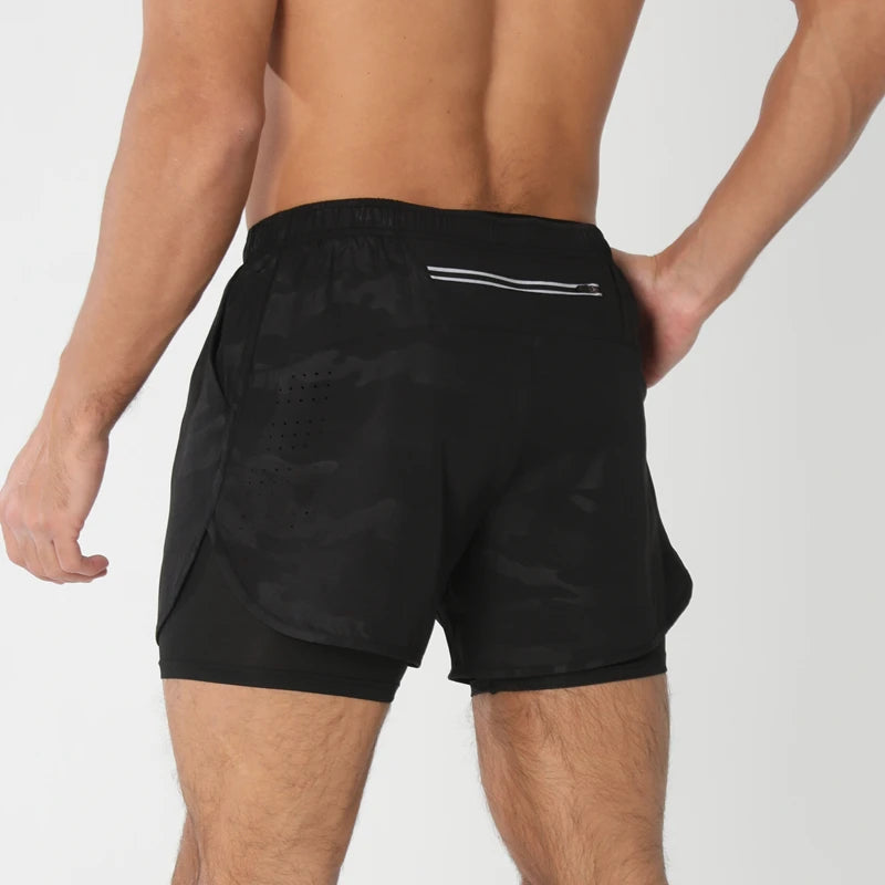 Men 2in1 Double Layer Shorts For  Workout .
