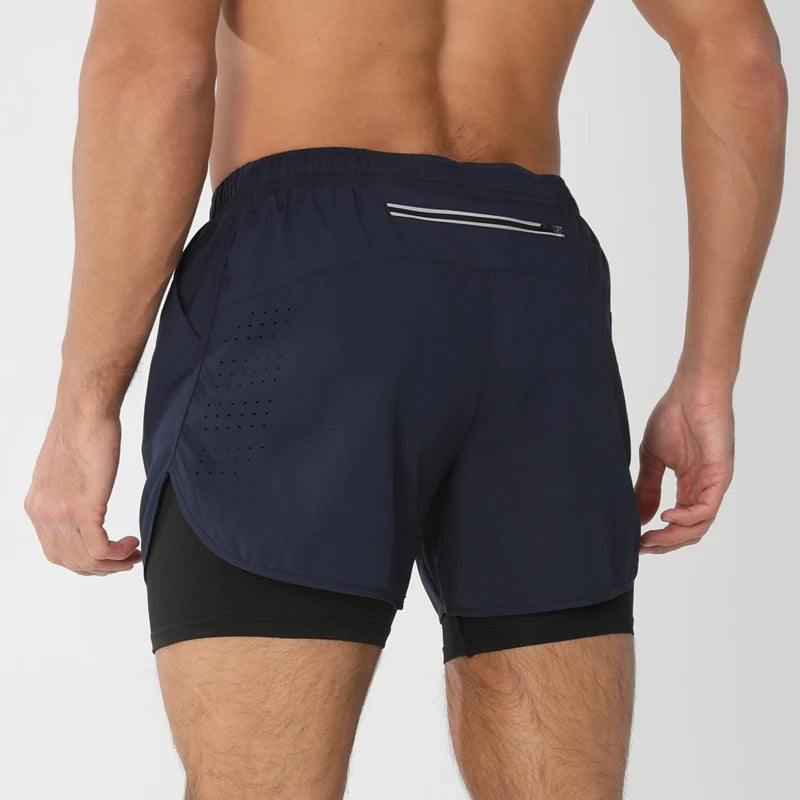 Men 2in1 Double Layer Shorts For  Workout .