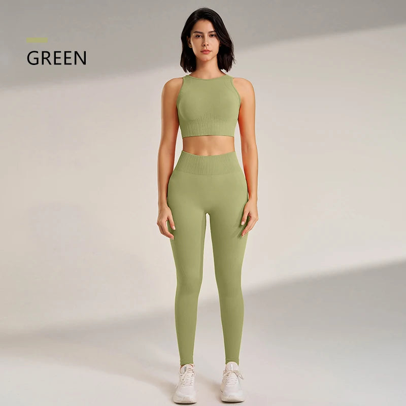 High Waisted Leggings and Top ,Two Piece Seamless Fitness  Clothing.