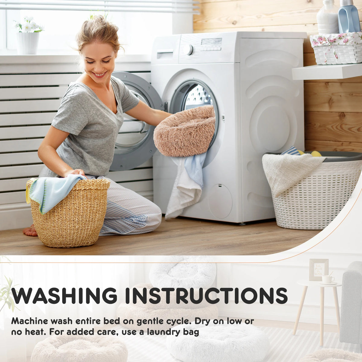 Washable JHK Calming Dog Bed for Medium to Large Dogs.