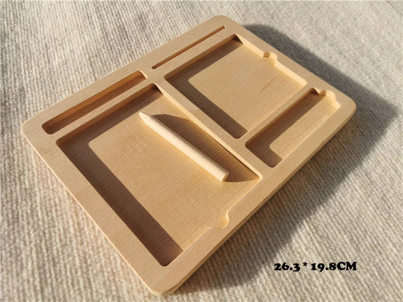 Montessori Toys Wooden Learning Tablet with Chalks Divided Trays.