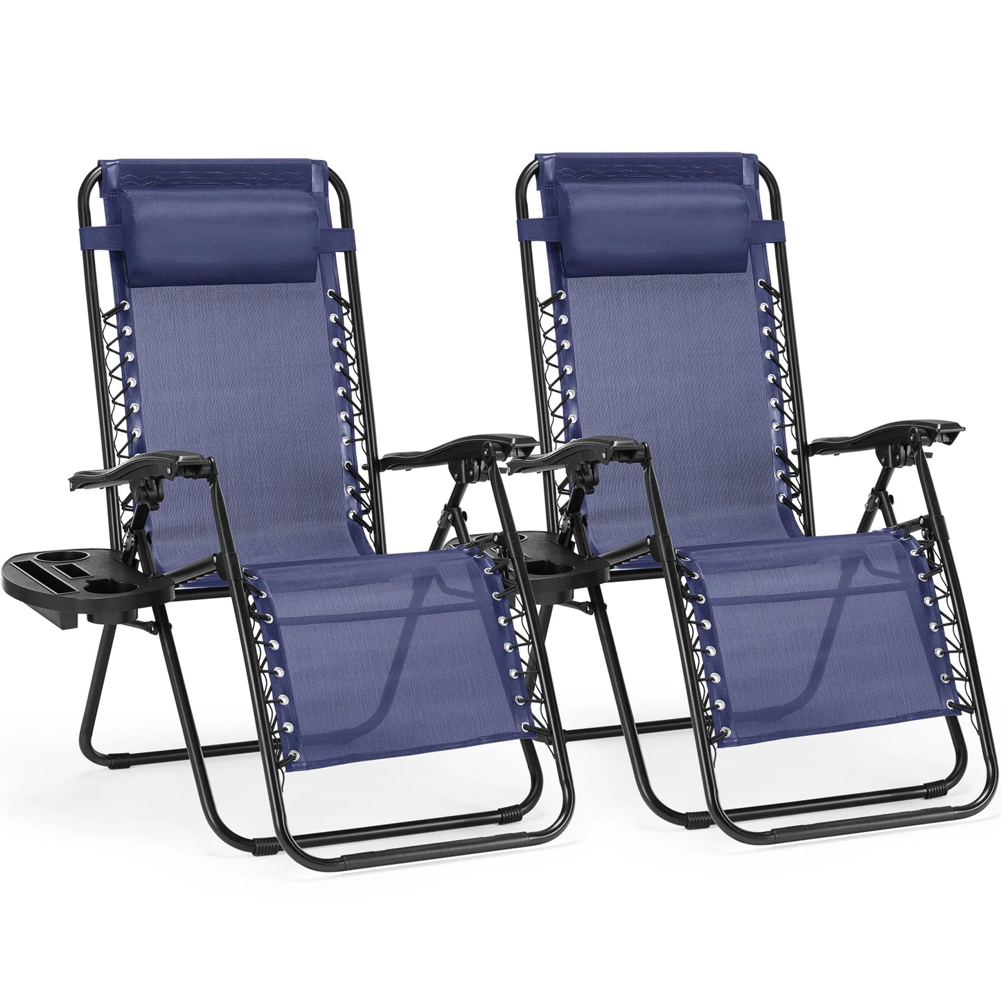 JHK Zero Gravity Set of 2 Portable Recliner Camping, Patio, Outdoor Chairs with Cup Holder Trays & Adjustable Pillow.