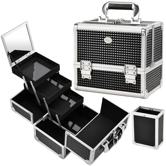 Joligrace Makeup Box Organizer With Large  3-Tray Carrying Make-up Train.