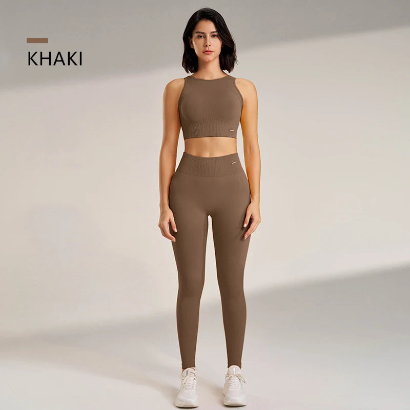 High Waisted Leggings and Top ,Two Piece Seamless Fitness  Clothing.