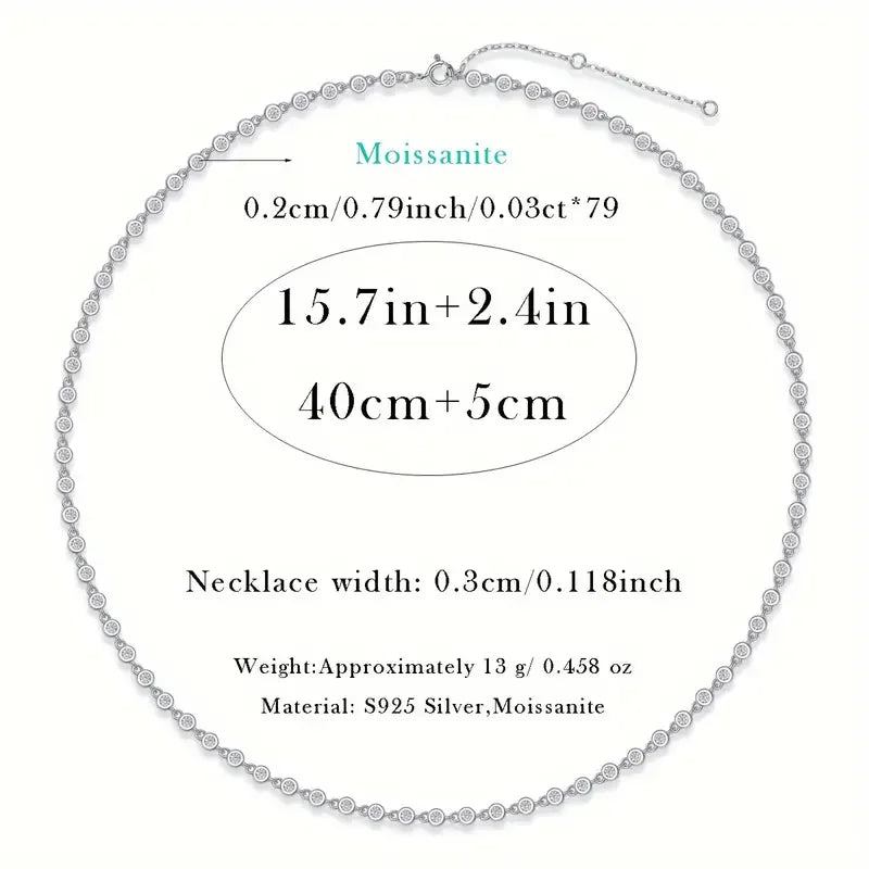 Adjustable JIUZUAN Moissanite Tennis Necklace 925 Sterling Silver