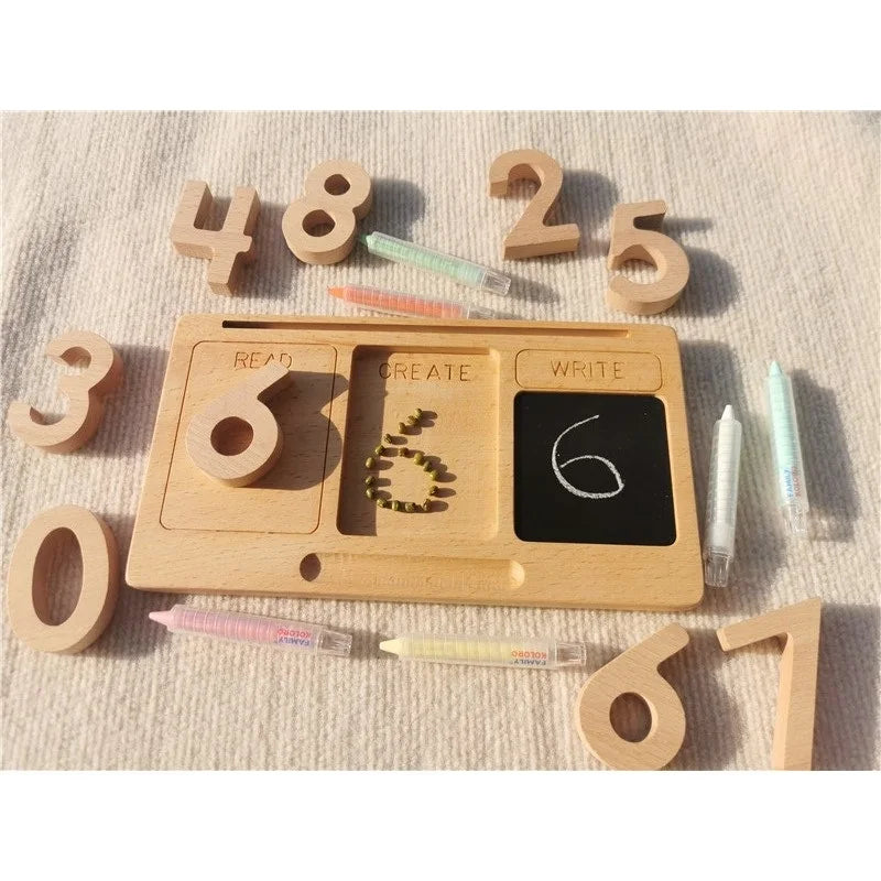 Montessori Toys Wooden Learning Tablet with Chalks Divided Trays.