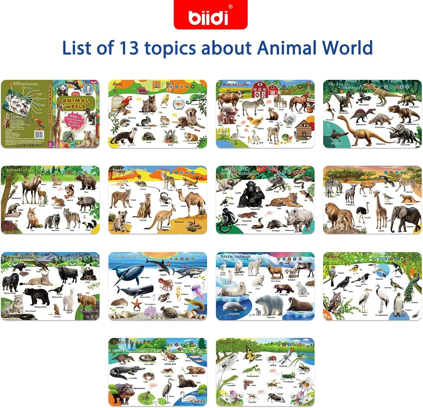 Biidi English Animal  Interactive Audio Sound Book  For Kids.