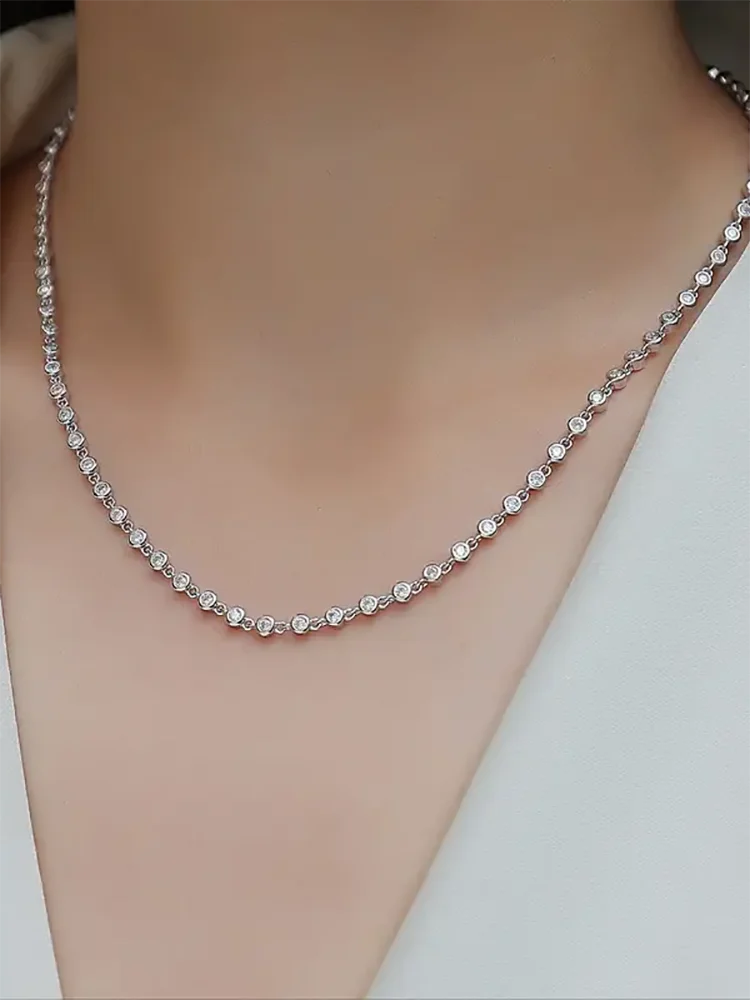 Adjustable JIUZUAN Moissanite Tennis Necklace 925 Sterling Silver