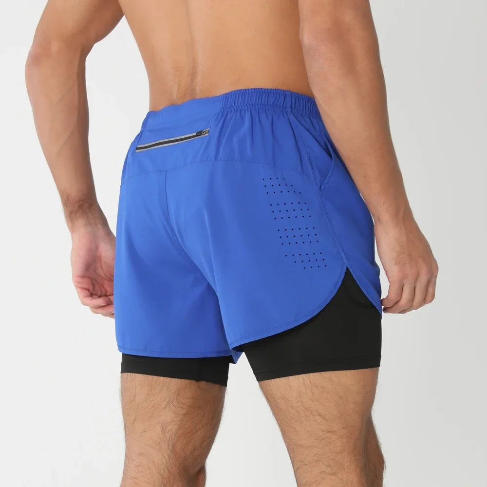 Men 2in1 Double Layer Shorts For  Workout .
