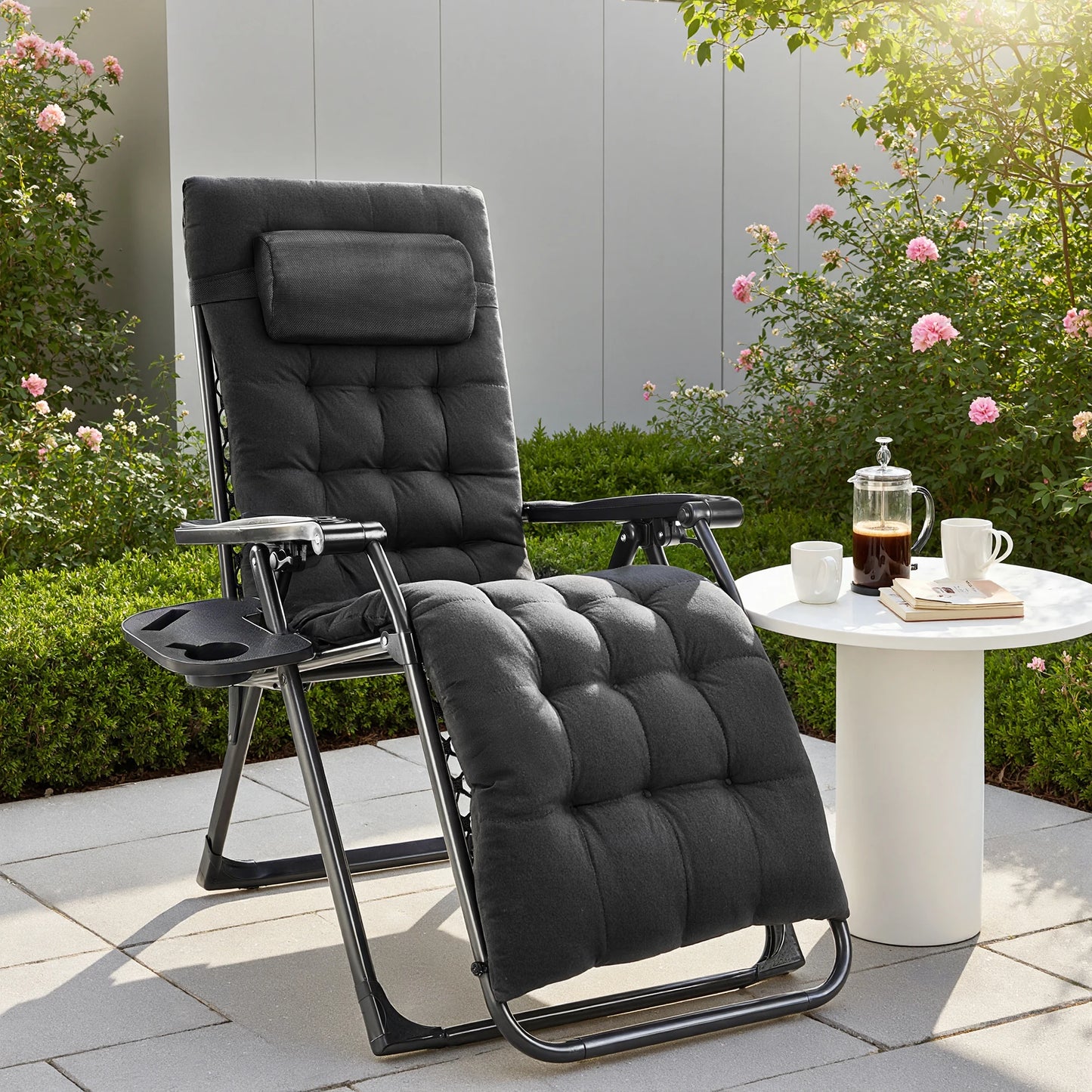 JHK Zero Gravity Set of 2 Portable Recliner Camping, Patio, Outdoor Chairs with Cup Holder Trays & Adjustable Pillow.