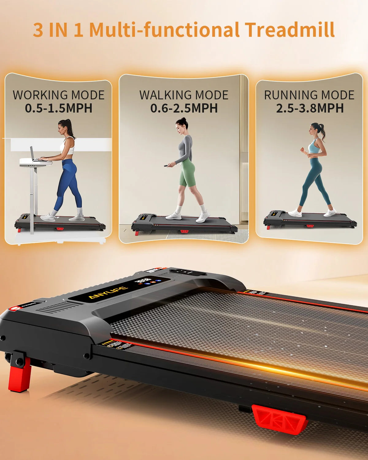 Under Desk  Incline Walking Pad Treadmill 330lbs Capacity.
