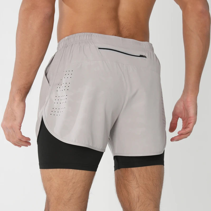Men 2in1 Double Layer Shorts For  Workout .