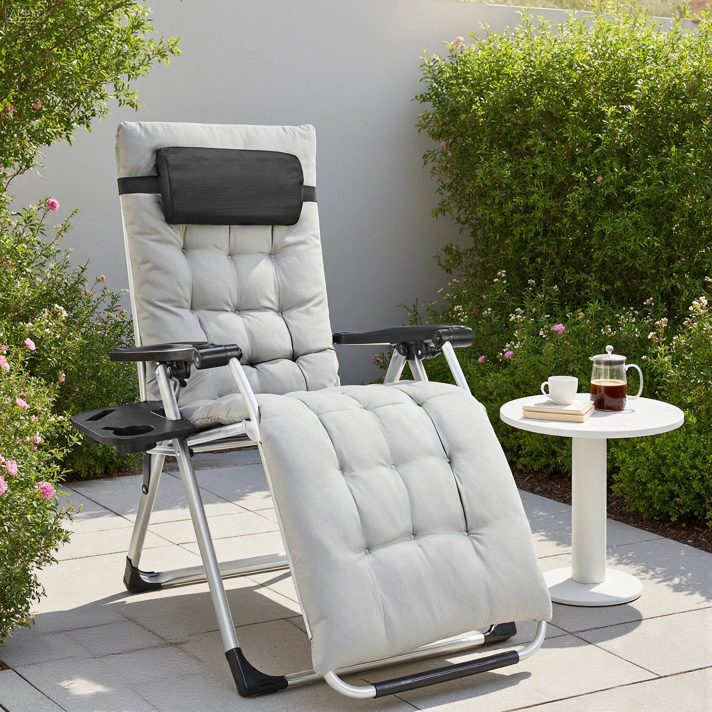 JHK Zero Gravity Set of 2 Portable Recliner Camping, Patio, Outdoor Chairs with Cup Holder Trays & Adjustable Pillow.