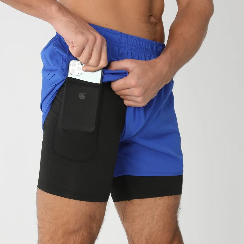 Men 2in1 Double Layer Shorts For  Workout .