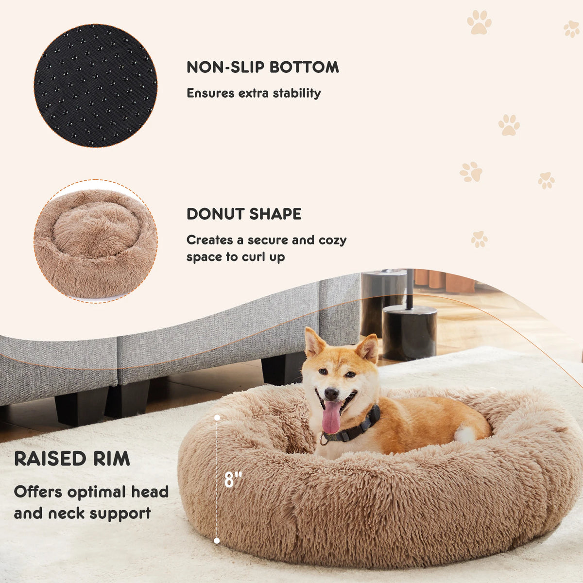 Washable JHK Calming Dog Bed for Medium to Large Dogs.
