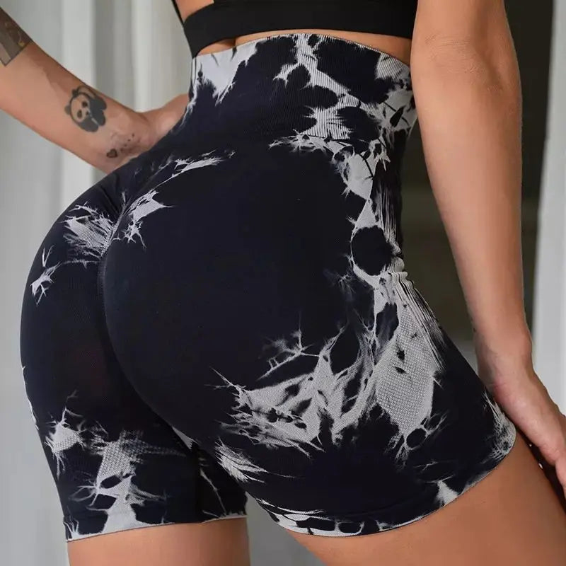 Tie-Dye Yoga  High Elastic Gym Shorts For Women.