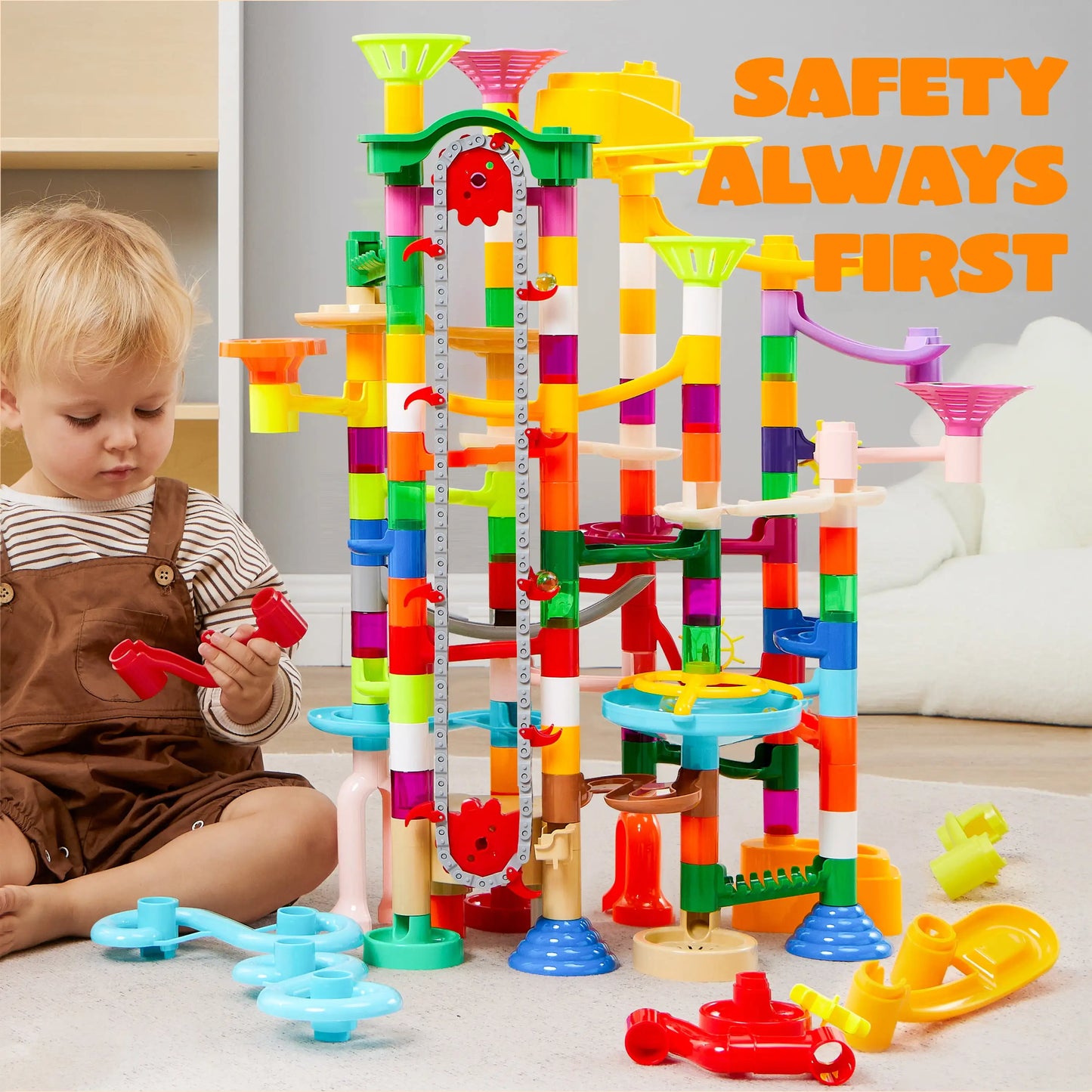 Joyfy 236 Pcs Glowing Marble Run with Motorized Elevator Building Blocks.