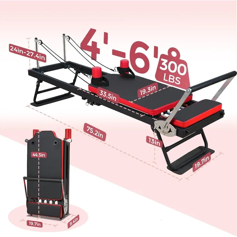 Foldable  JIRTEMOT Pilates Machine with Resistance Springs and Cords.
