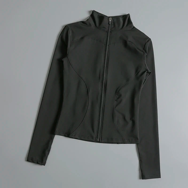 Women Long Sleeve Zip Fitness Yoga Shirt.
