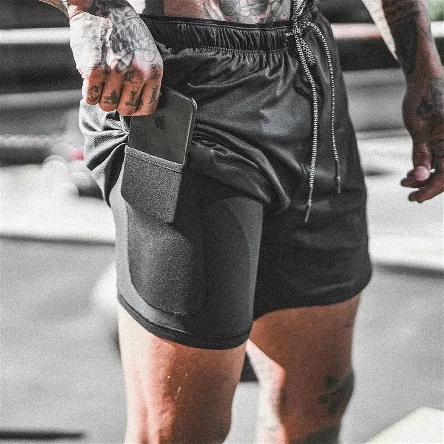 2 In 1 Short Pant Double-deck Training Workout For Men.
