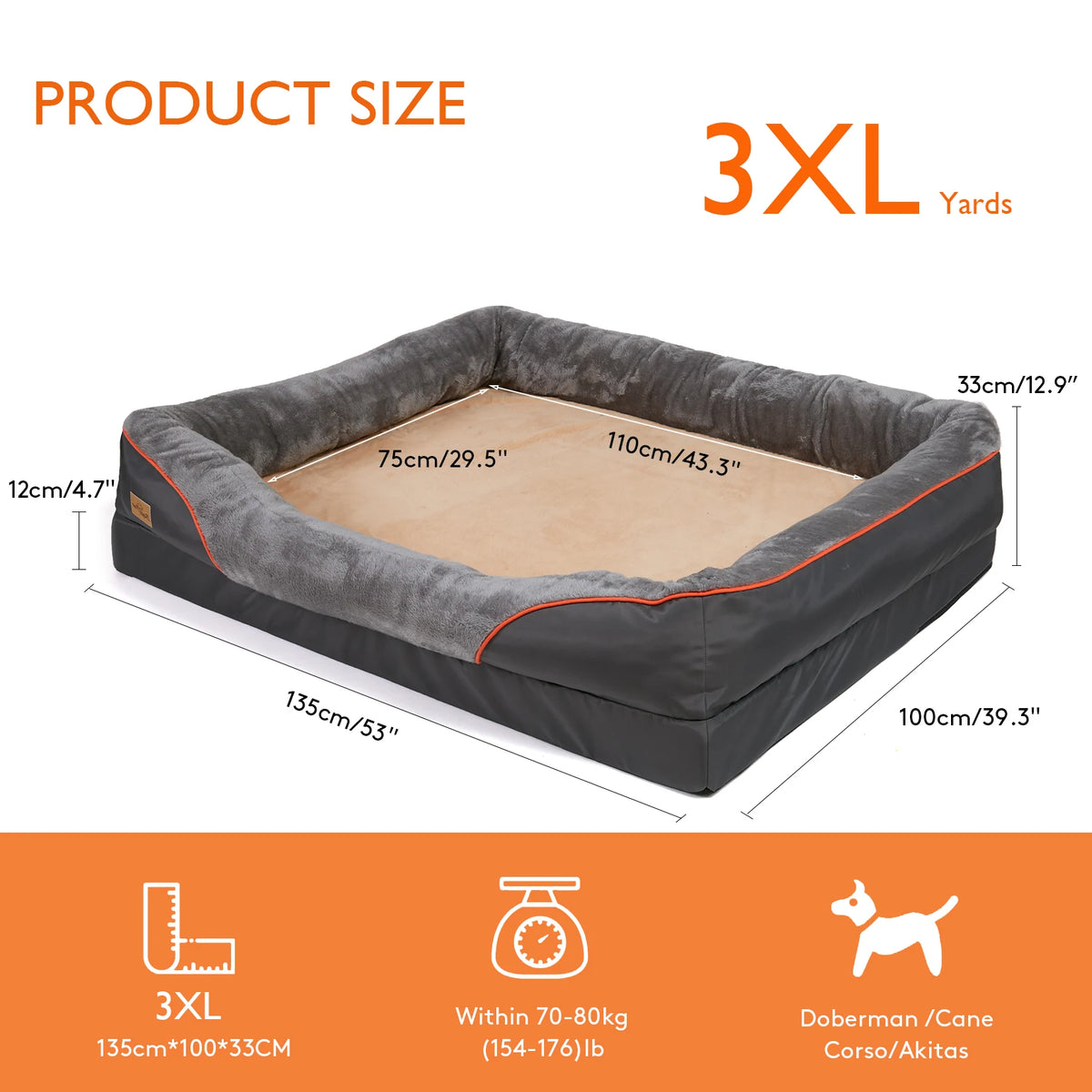 BORWART Jumbo Large Orthopedic Dog Bed With  Memory Foam.