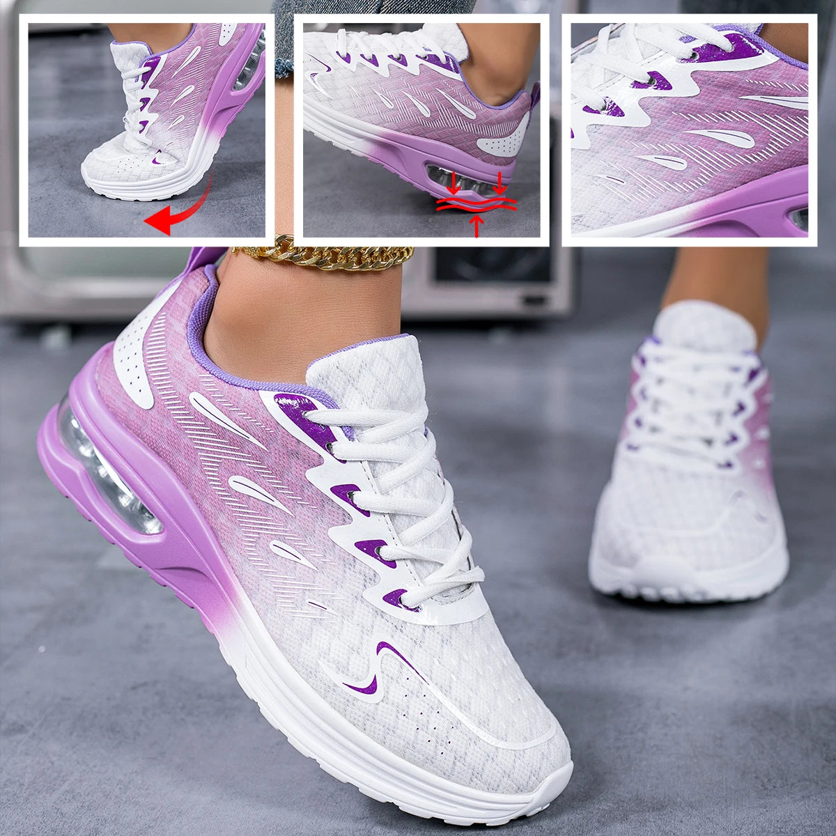 Women Gradient Air Cushion Running Sneakers.