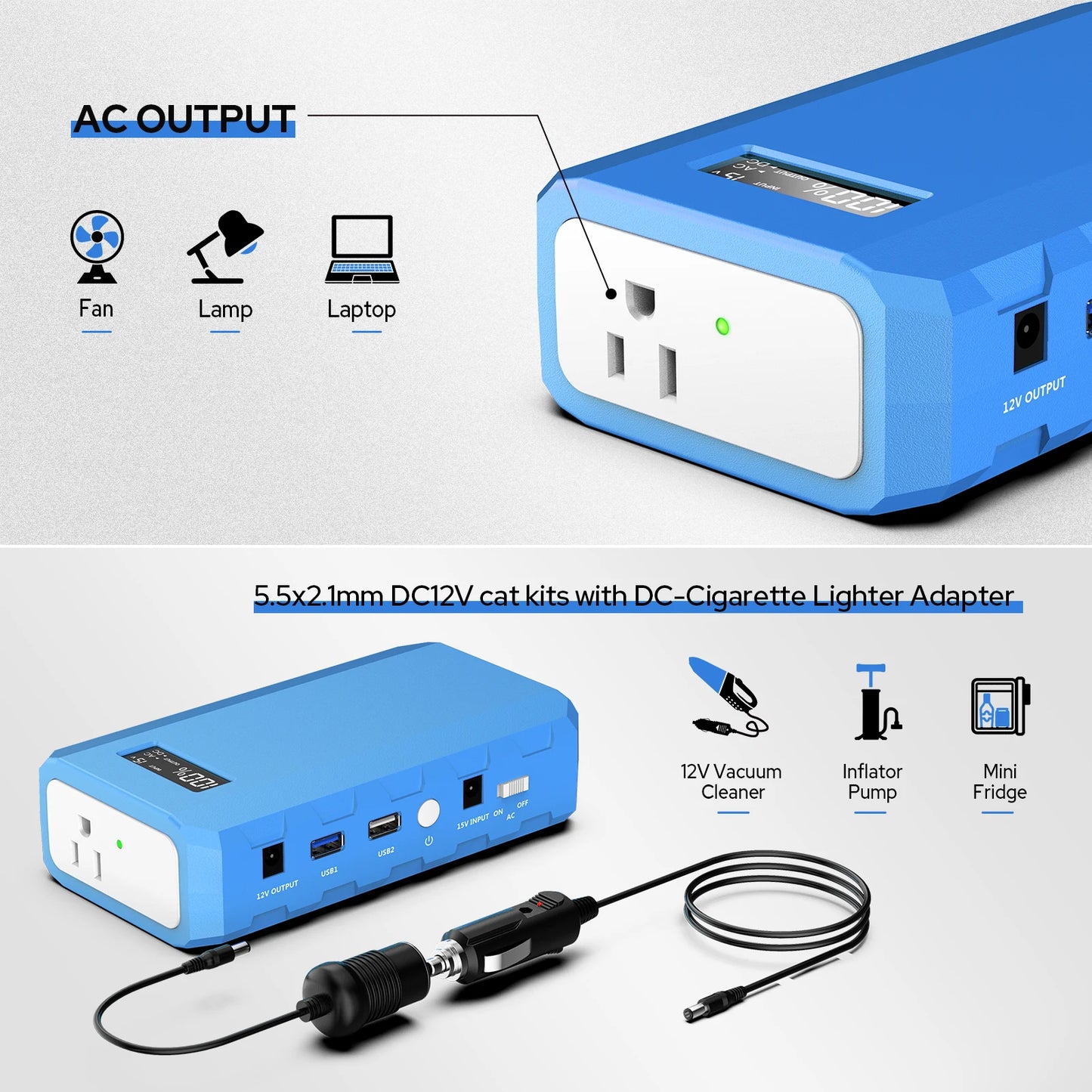 Portable Power Bank Battery Charger with AC DC Outlet.