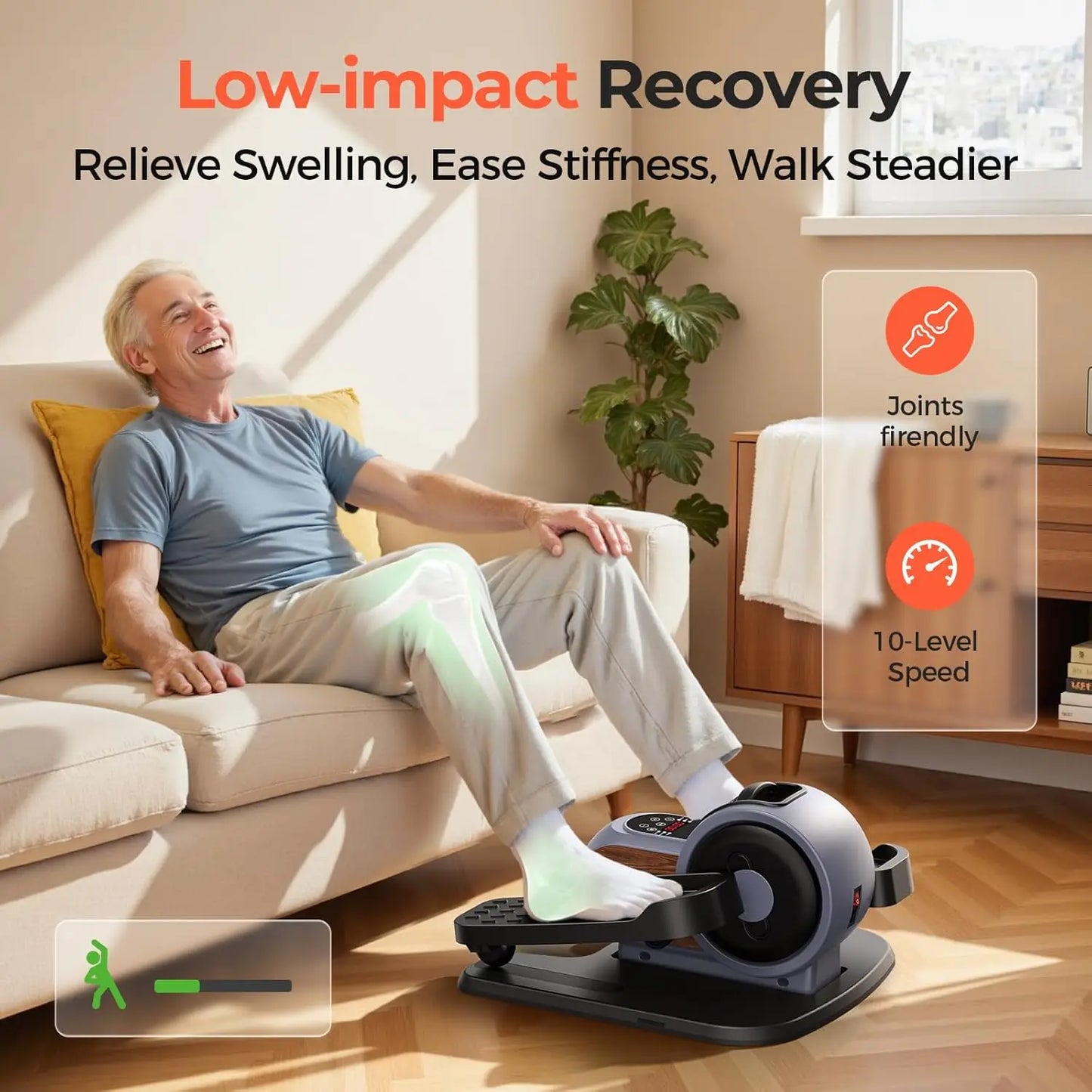 Under Desk Elliptical Exercise Machine With 10 Level Adjustable Resistance & Speeds.